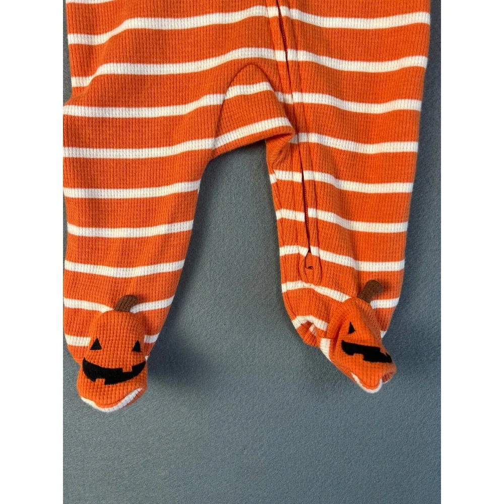 Carter's‎ Halloween Pumpkin Striped Thermal Footed Sleeper Pajamas Baby 3M NWT